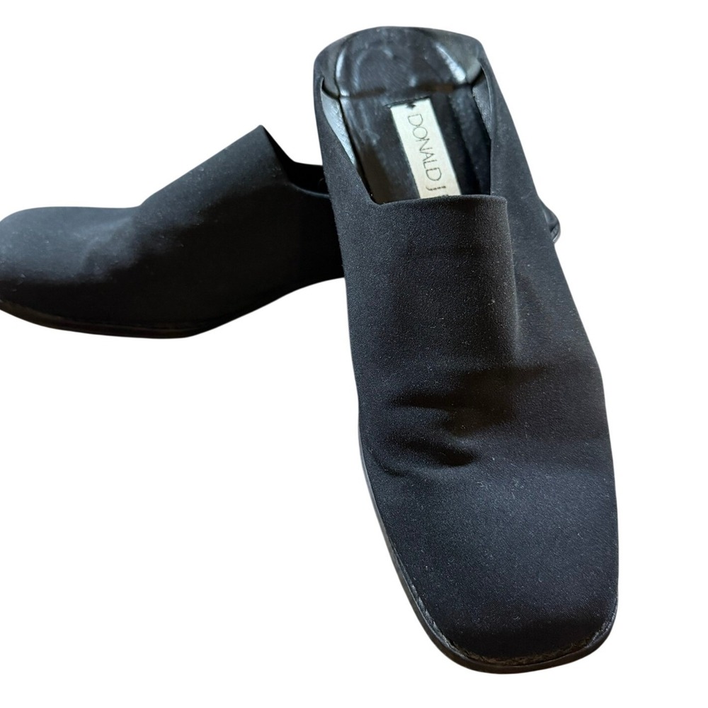 Donald J Pliner Black Stretch Fabric Square Toe Block Heel Mules Slides Sz 9